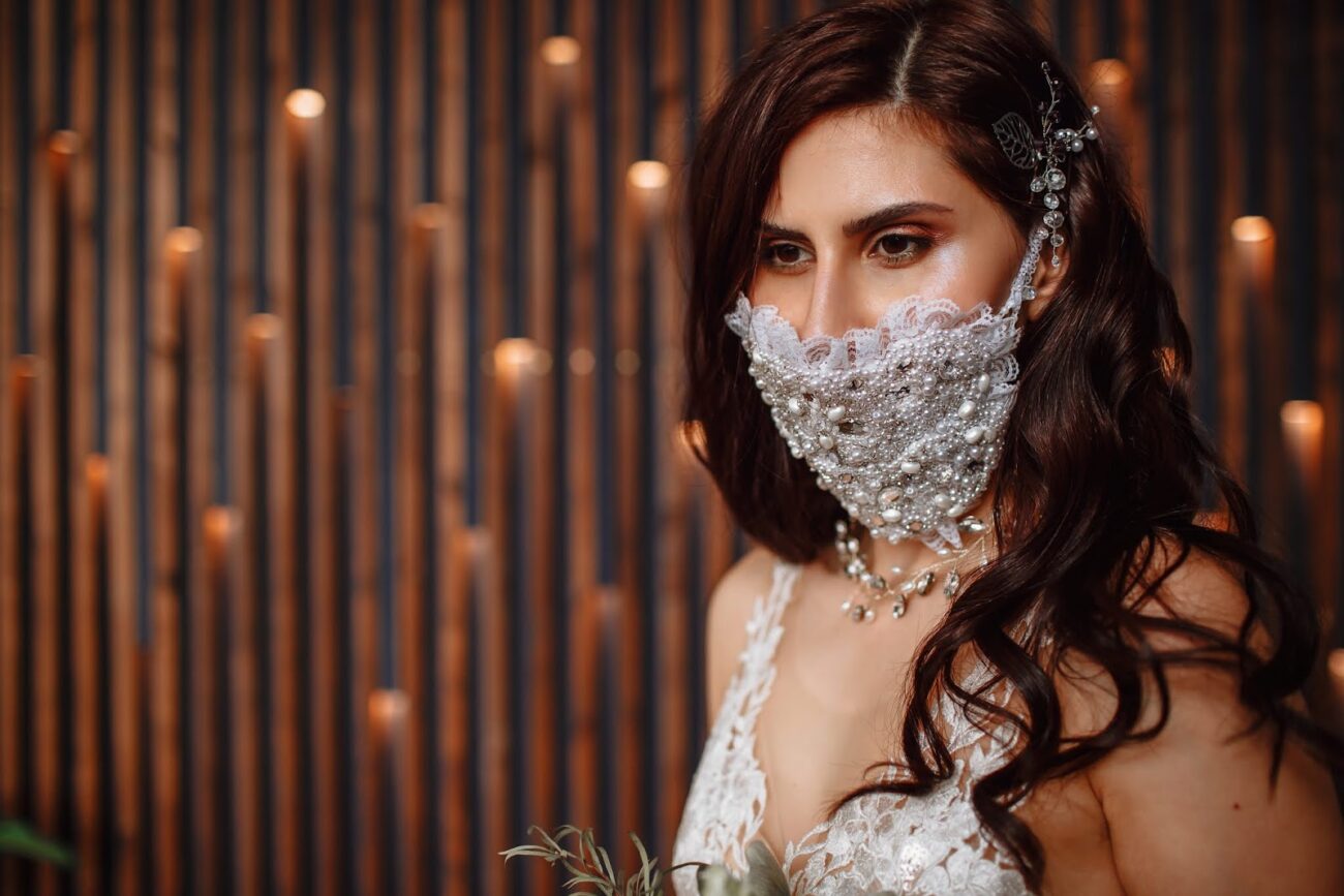 covid masked wedding bride detroit 