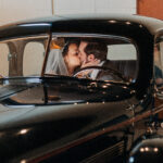old car bride and groom