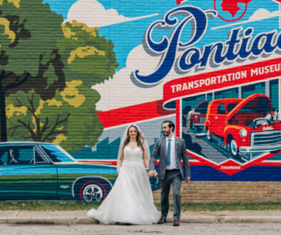 bride and groom at Pontiac Transportaion Museum