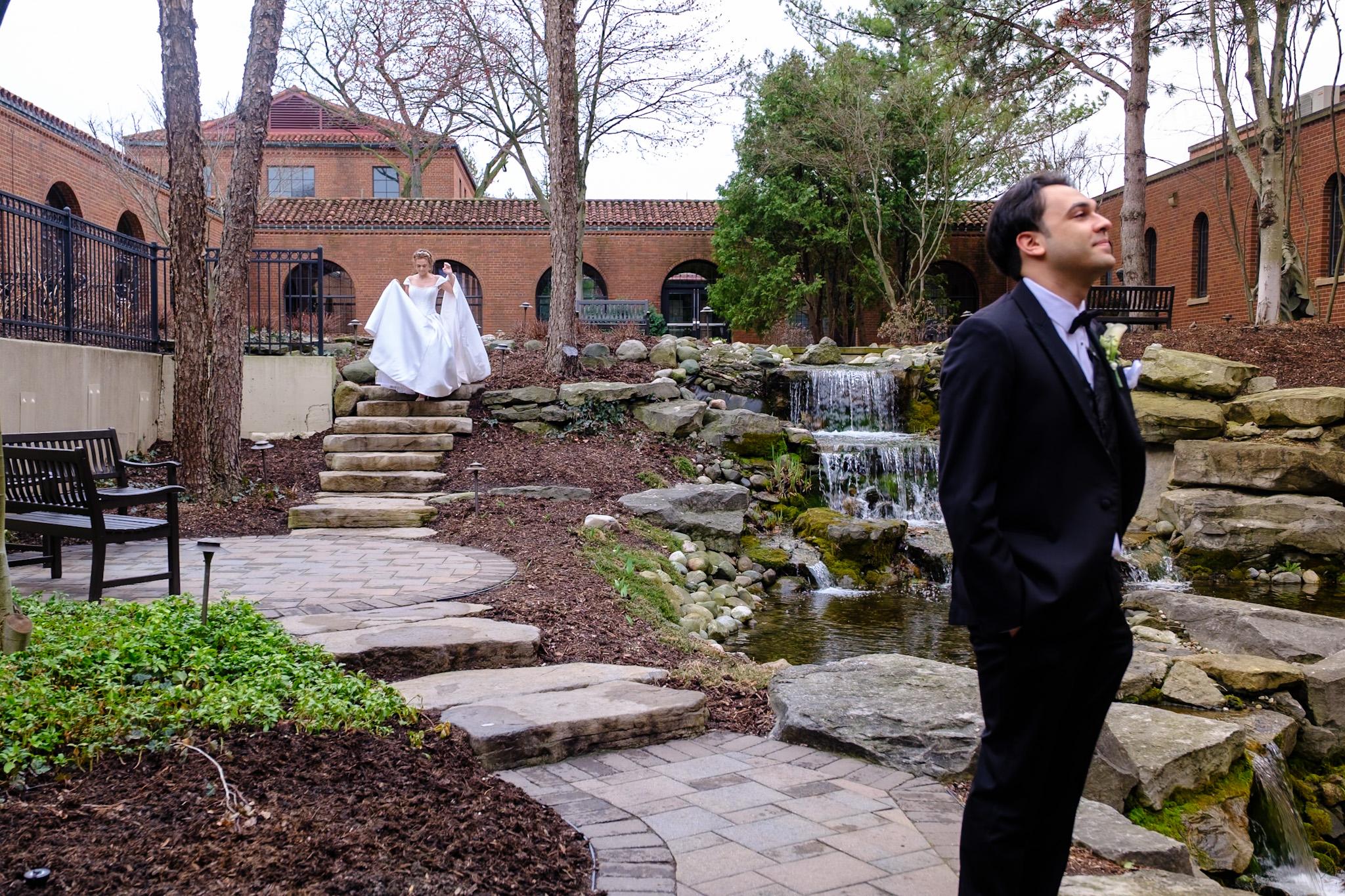 bride and groom first look