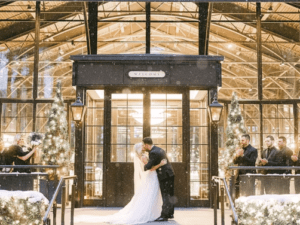 Bride and groom kissing at Shepherd's Hollow
