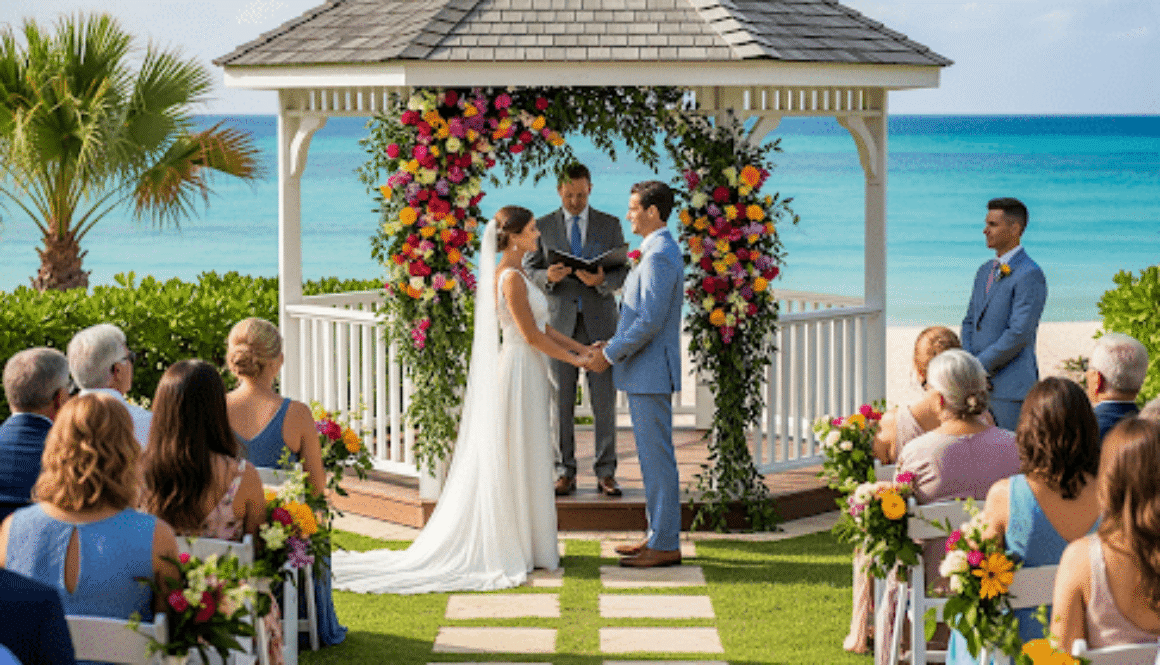 gazebo with bride and groom