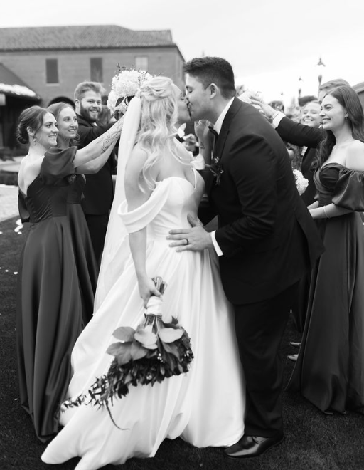 bride and groom kissing