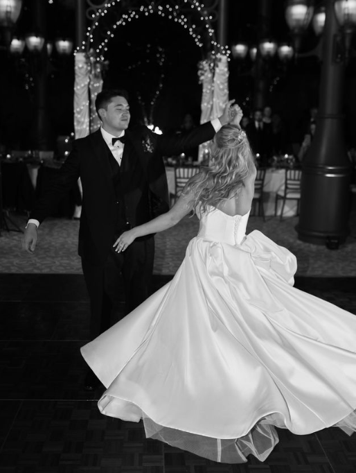 bride and groom dancing