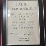 bathroom basket sign for wedding reception
